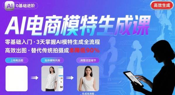 AI模特进阶课程，0基础高效生成逼真电商模特图-独家科技资源网