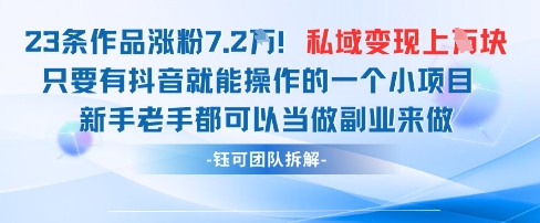 抖音私域项目23条作品涨粉7.2W，私域变现1W-独家科技资源网