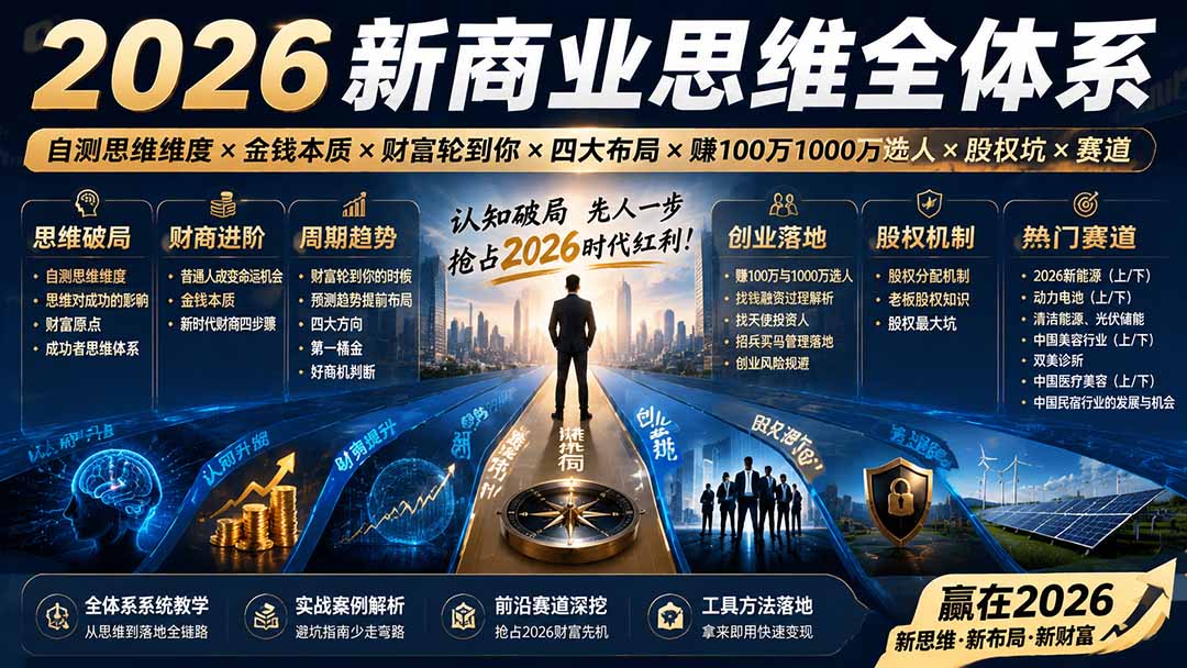2026新商业思维全体系：自测思维维度×金钱本质×财富轮到你×四大布局×赚100万1000万选人×股权坑×赛道-独家科技资源网