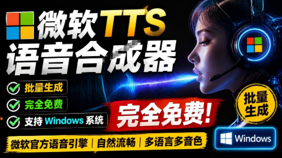 微软TTS免费语音配音生成器，完全免费，支持多语音、多音色选择，Windows系统专用TTS语音合成器-独家科技资源网