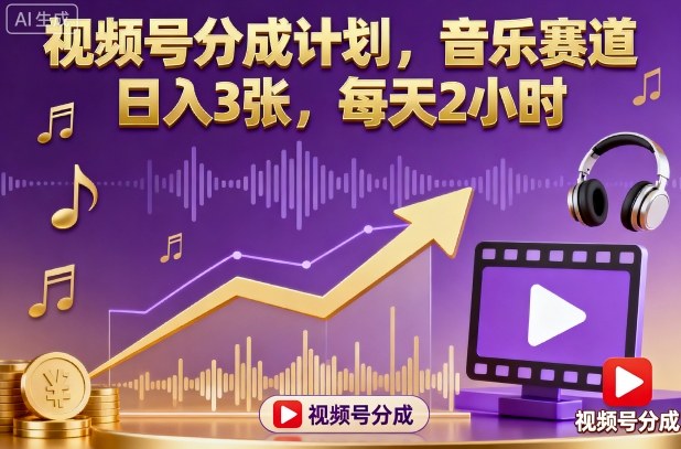 视频号分成计划，音乐赛道，日入3张，每天2小时-独家科技资源网