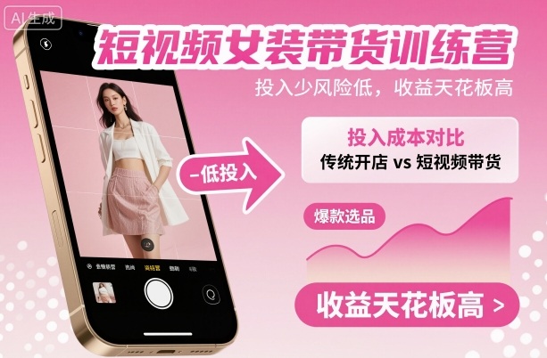 短视频女装带货训练营，投入少风险低，收益天花板高-独家科技资源网