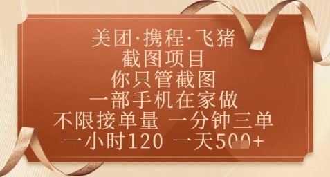 飞猪美团截图项目，你只管截图，一部手机在家做，正规平台无套路，一天5张+【揭秘】-独家科技资源网