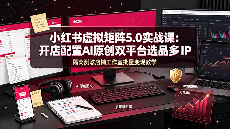 小红书虚拟矩阵5.0实战课:开店配置|AI原创|双平台选品|多IP隔离|测怼店铺工作室批量变现实操教学-独家科技资源网