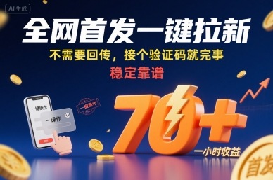 全网首发一键拉新项目，不需要回传，接个验证码就完事，稳定靠谱，一小时收益70+【揭秘】-独家科技资源网