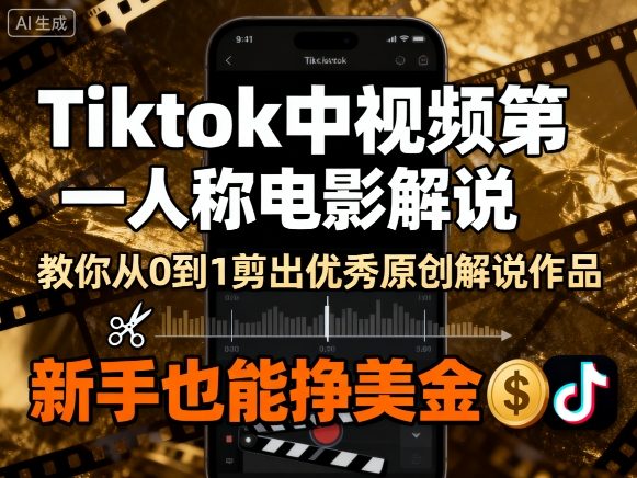 Tiktok中视频第一人称电影解说，教你从0到1剪出一个优秀的原创解说作品，新手也能挣美金-独家科技资源网