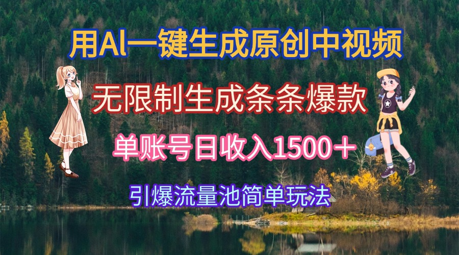 用Al一键生成原创中视频，无限制生成条条爆款，单账号日收入1500＋引爆...-独家科技资源网