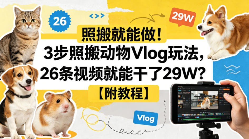 照搬就能做！3步照搬动物Vlog玩法，26条视频就能干了29W？【附教程】【赠coze一键生成工作流】-独家科技资源网