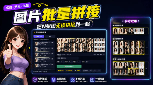 图片批量拼接，把N张图无损拼接到一起，支持横向、竖向、自定义等功能-独家科技资源网