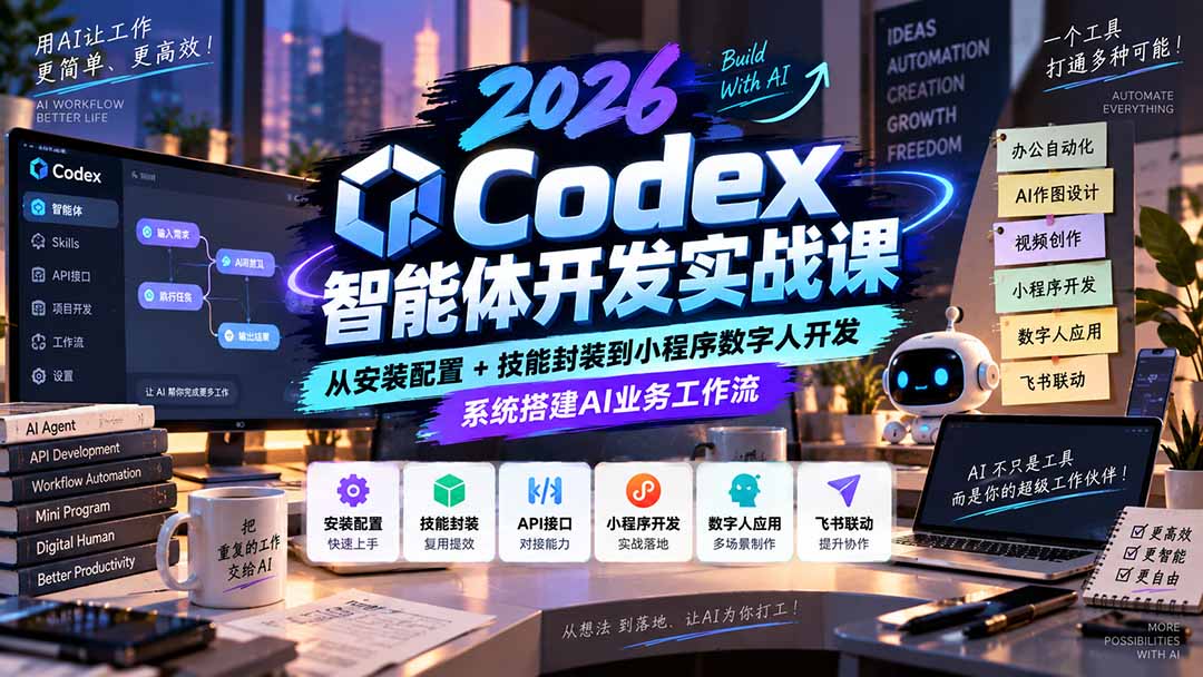 2026Codex智能体开发实战课:从安装配置+技能封装到小程序数字人开发,系统搭建AI业务工作流-独家科技资源网