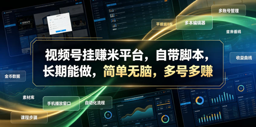 视频号挂賺米平台,自带脚本,长期能做,简单无脑,多号多賺【揭秘】-独家科技资源网