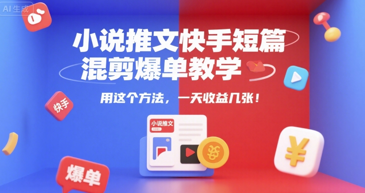 小说推文快手短篇混剪爆单教学，用这个方法，一天收益几张-独家科技资源网