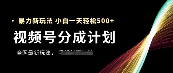 视频号分成计划，全网最暴力玩法，新手一天也能轻松5张+-独家科技资源网