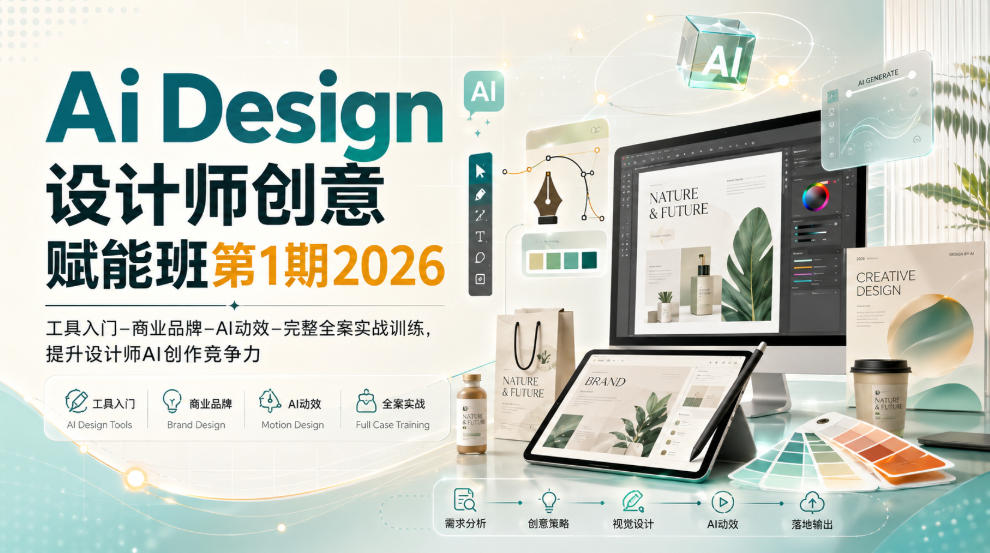Ai Design设计师创意赋能班第1期2026|工具入门‑商业品牌‑AI动效‑完整全案实战训练,提升设计师AI创作竞争力-独家科技资源网