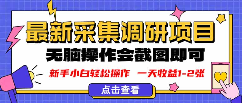 新版采集调研项目，截图上传即可，无脑操作，日收益1-2张-独家科技资源网