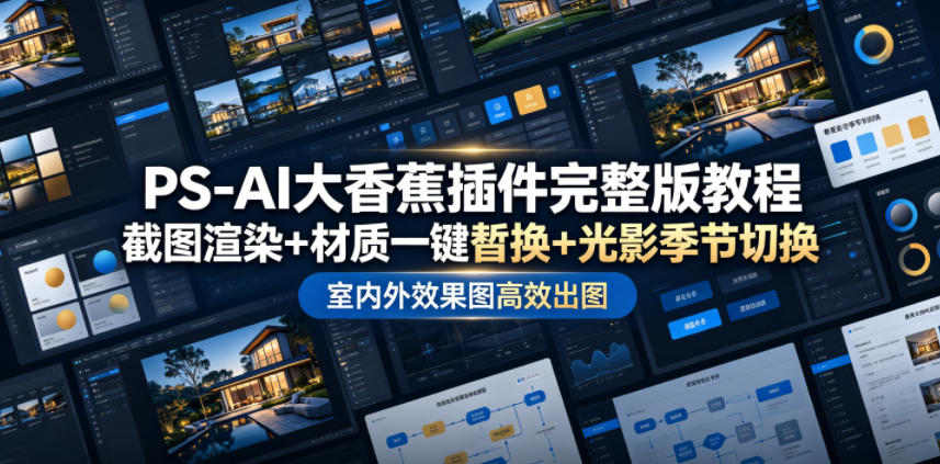 PS-AI大香蕉插件完整版教程，截图渲染+材质一键替换+光影季节切换，室内外效果图高效出图高阶课程-独家科技资源网