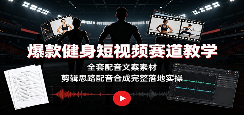 爆款健身短视频赛道教学：全套配音文案素材，剪辑思路配音合成完整落地实操-独家科技资源网
