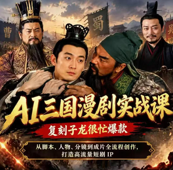 抖音14W粉博主同款AI三国漫剧实战课,复刻子龙很忙爆款,从脚本、人物、分镜到成片全流程创作,打造高流量短剧IP-独家科技资源网