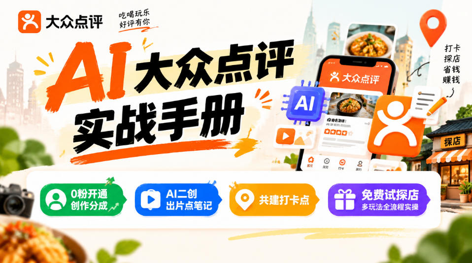 某局的AI大众点评实战手册,0粉开通创作分成、AI二创出片点笔记、共建打卡点、免费试探店多玩法全流程实操-独家科技资源网