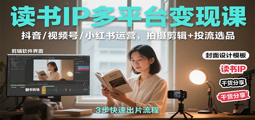 读书IP多平台变现课：抖音/视频号/小红书运营，拍摄剪辑+投流选品-独家科技资源网