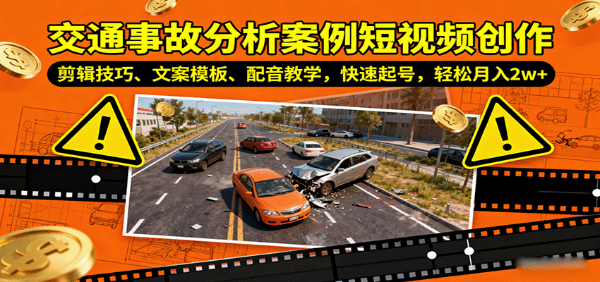 交通事故分析案例短视频创作，剪辑技巧、文案模板、配音教学，快速起号，轻松月入2w+-独家科技资源网