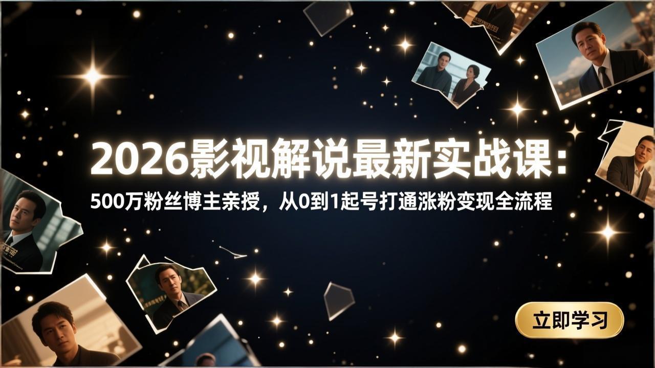 2026影视解说最新实战课：500万粉丝博主亲授，从0到1起号打通涨粉变现全流程-独家科技资源网