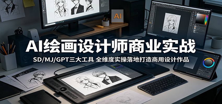 AI绘画设计师商业实战:SD/MJ/GPT三大工具,全维度实操落地打造商用设计作品-独家科技资源网