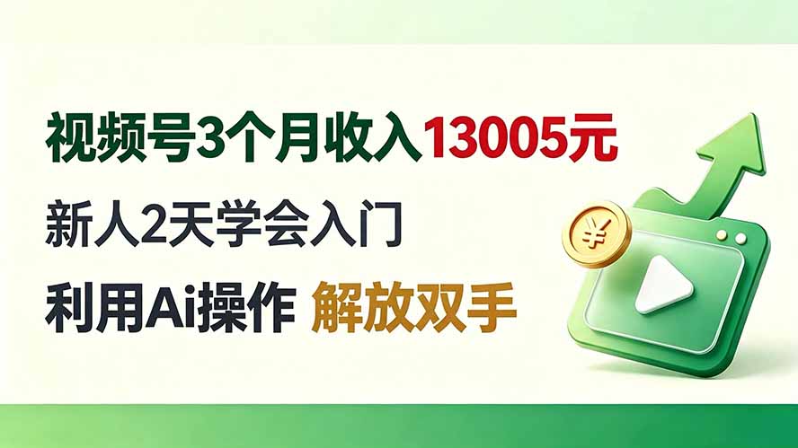 视频号3个月收入13005元， 新人2天学会入门， 利用Ai操作 解放双手！-独家科技资源网