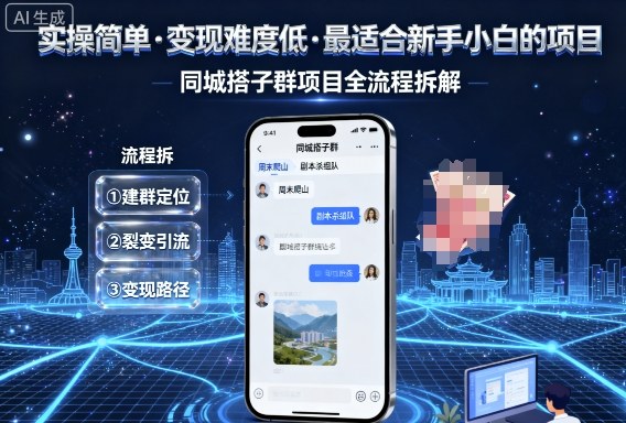 实操简单，变现难度低，最适合新手小白做的项目，每天轻松收入3张，同城搭子群项目全流程拆解-独家科技资源网