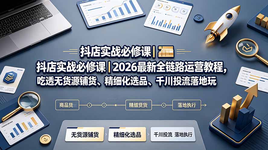 抖店实战必修课|2026最新全链路运营教程,吃透无货源铺货、精细化选品、千川投流落地玩法-独家科技资源网