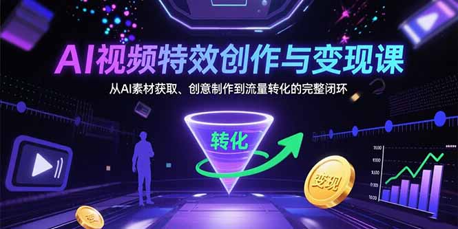 AI视频特效创作与变现课：从AI素材获取、创意制作到流量转化的完整闭环-独家科技资源网