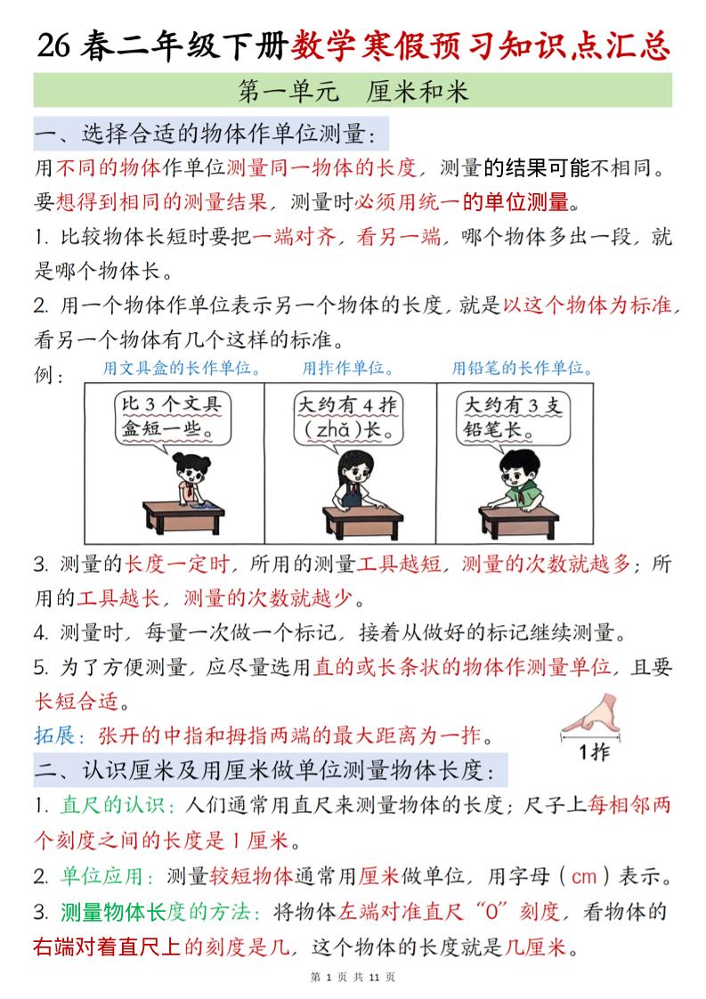 二年级下数学寒假预习知识点清单《苏教版》-独家科技资源网