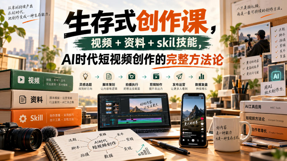 生存式创作课,视频+资料+skil技能,ai时代短视频创作的完整方法论-独家科技资源网