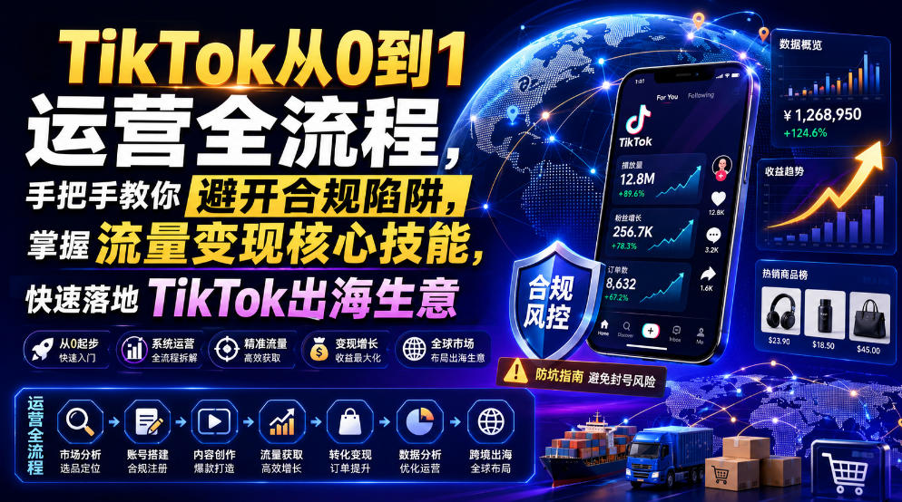 TikTok从0到1运营全流程，手把手教你避开合规陷阱，掌握流量变现核心技能，快速落地TikTok出海生意(更新8月)-独家科技资源网