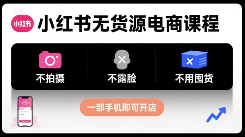 小红书无货源电商课程，不拍摄不露脸不用囤货，一部手机即可开店-独家科技资源网