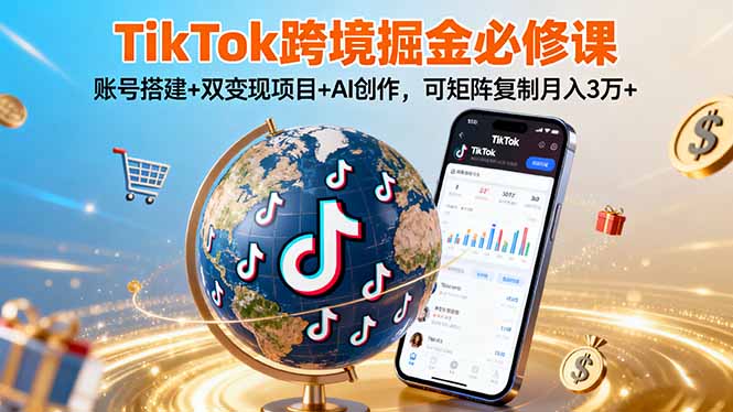 TikTo跨境掘金必修课，账号搭建+双变现项目+AI创作，可矩阵复制月入3万+-独家科技资源网