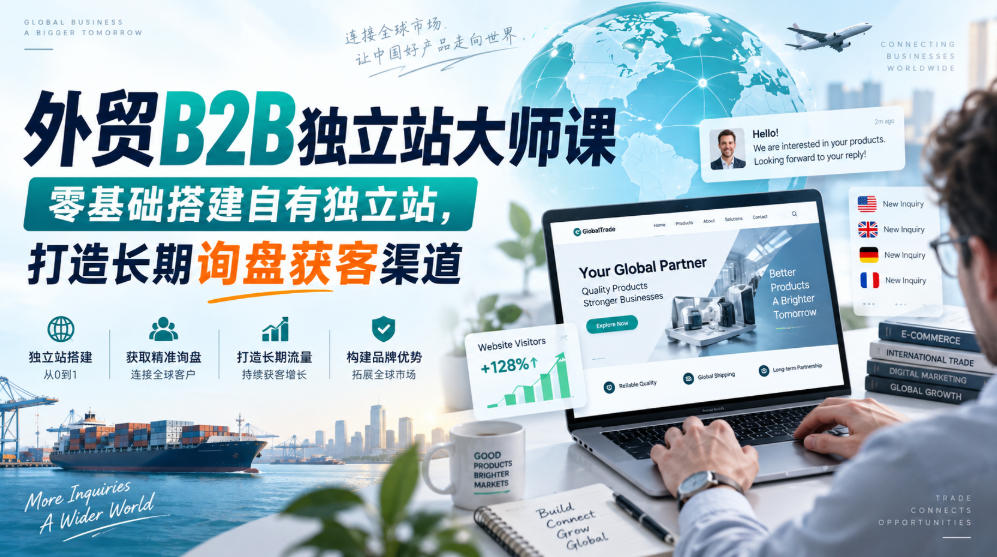 外贸B2B独立站大师课，零基础搭建自有独立站，打造长期询盘获客渠道-独家科技资源网