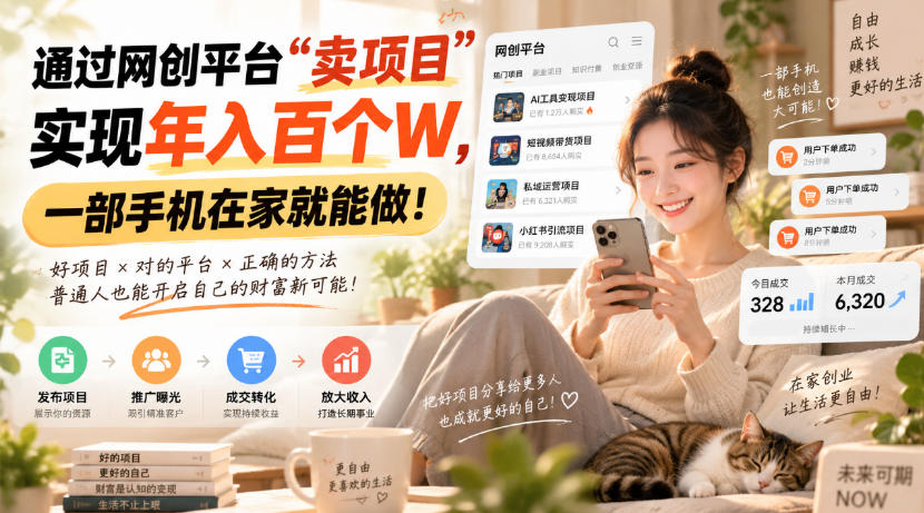 通过网创平台“卖项目”实现年入百万,一部手机在家就能做!-独家科技资源网