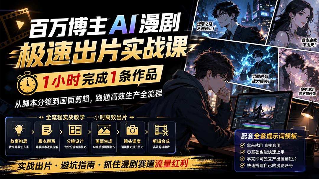 百万博主AI漫剧极速出片实战课:1小时产出条作品,从脚本分镜到画面剪辑,跑通高效生产全流程-独家科技资源网