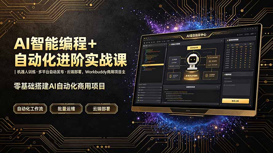 AI智能编程+自动化进阶实战课｜机器人训练·多平台自动发布·云端部署，Workbuddy商用项目全流程教学-独家科技资源网