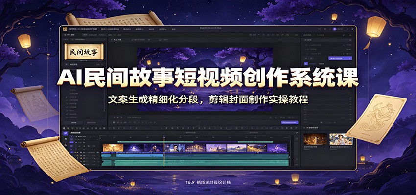AI民间故事短视频创作系统课:文案生成精细化分段,剪辑封面制作实操教程-独家科技资源网