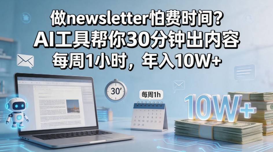 做newsletter怕费时间？AI工具帮你30分钟出内容，每周1小时，年入10W+！【原创双语字幕】-独家科技资源网