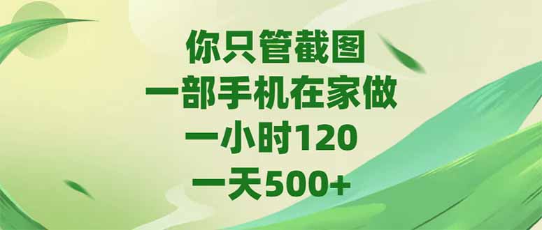 你只管截图，一部手机在家做，一小时120，-天500+-独家科技资源网