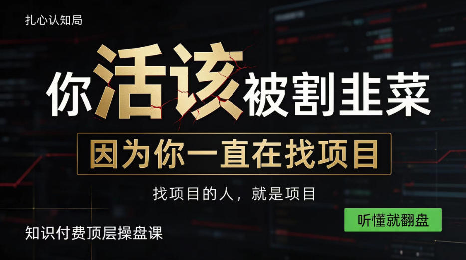 做项目不如卖项目，做知识付费自己当老板，知识付费顶层操盘课，听懂就翻盘【揭秘】-独家科技资源网