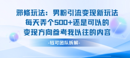 邪修玩法：男粉引流变现新玩法每天弄个5张还是可以的变现方向参考我以往的内容-独家科技资源网