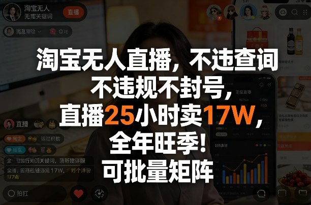 淘宝无人直播，不违规不封号，直播25小时卖17W，全年旺季！可批量矩阵【揭秘】-独家科技资源网