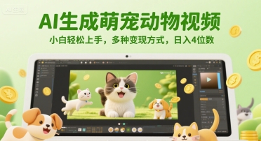 AI生成萌宠动物视频，小白轻松上手，多种变现方式，日入4位数-独家科技资源网