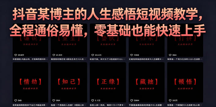 抖音某博主的灰太狼人生感悟短视频教学，全程通俗易懂，零基础也能快速上手-独家科技资源网