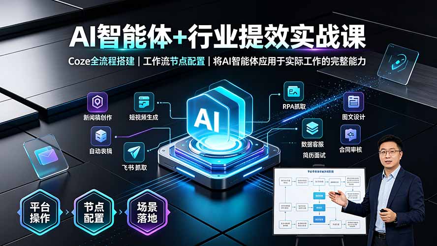 AI智能体+行业提效实战课·Coze全流程搭建｜工作流节点配置｜将AI智能体应用于实际工作的完整能力-独家科技资源网