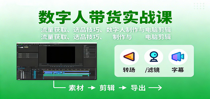 数字人变现实战课：流量获取、选品技巧、数字人制作与电脑剪辑-独家科技资源网